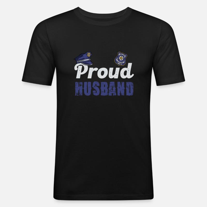 Stolzer Ehemann Polizei Partner - Männer Slim Fit T-Shirt - Schwarz