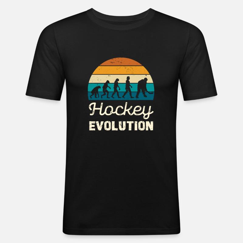 Hockey Evolution Retro Illustration - Männer Slim Fit T-Shirt - Schwarz