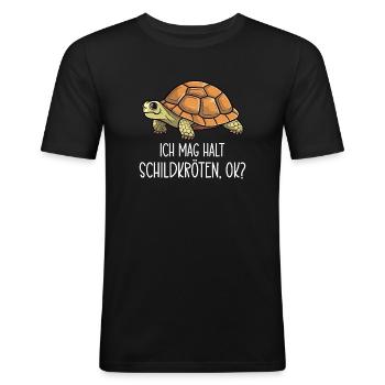 Ich mag hat Schildkröten, OK? - Männer Slim Fit T-Shirt - Schwarz - Vorne - Nik (191cm)