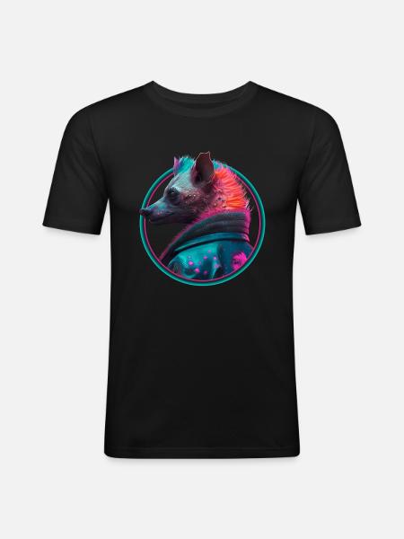 Punk hyena in leather jacket - Men's Slim Fit T-Shirt - black