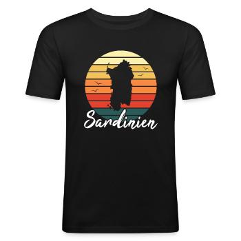 Sardaigne Île Italie Cadeau Rétro de Vacances - T-shirt près du corps Homme - noir - Devant - Nik (191cm)