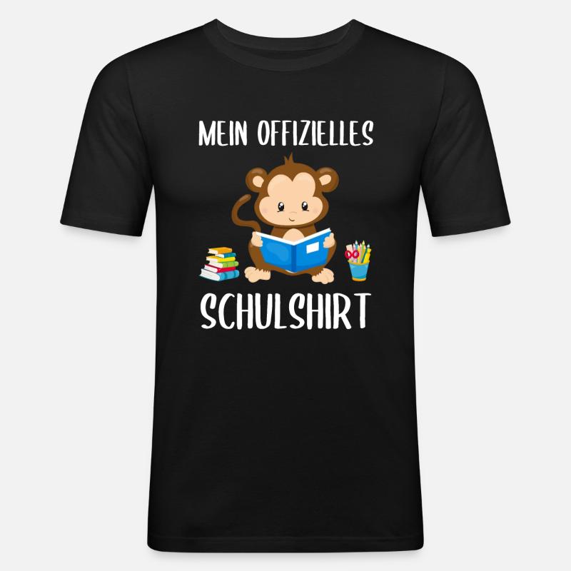 Affe Schulshirt Schulbeginn Schule Geschenk - Männer Slim Fit T-Shirt - Schwarz