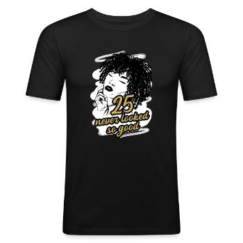 25 et fabuleux intemporel belle à la mode - T-shirt près du corps Homme - noir - Devant - Nik (191cm)