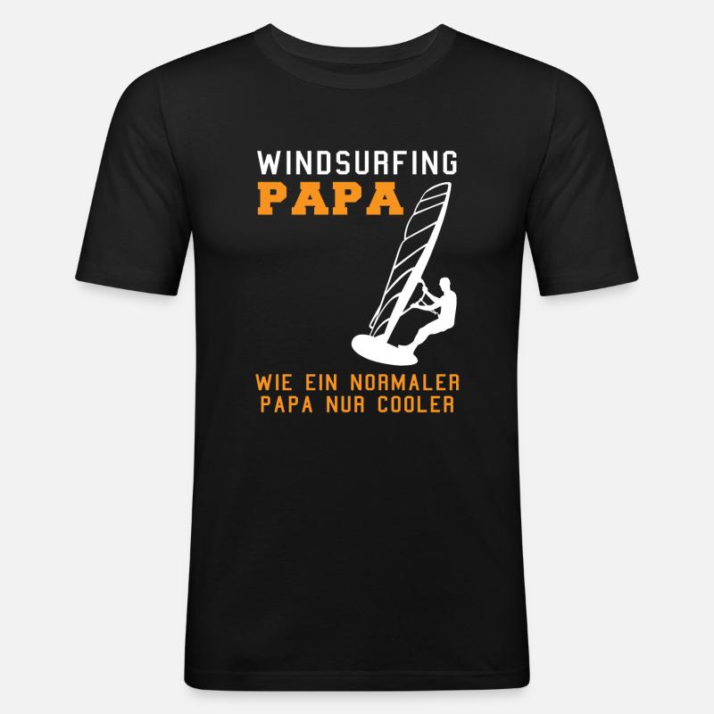 Cooler Windsurf-Papa - Männer Slim Fit T-Shirt - Schwarz