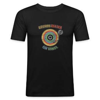 Record Gift Music Retro Vintage 70s - Men's Slim Fit T-Shirt - black - Front - Nik (191cm)