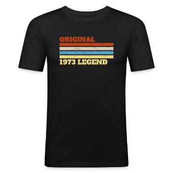 1973 73 Present Bday Birthday - Männer Slim Fit T-Shirt - Schwarz - Vorne - Nik (191cm)