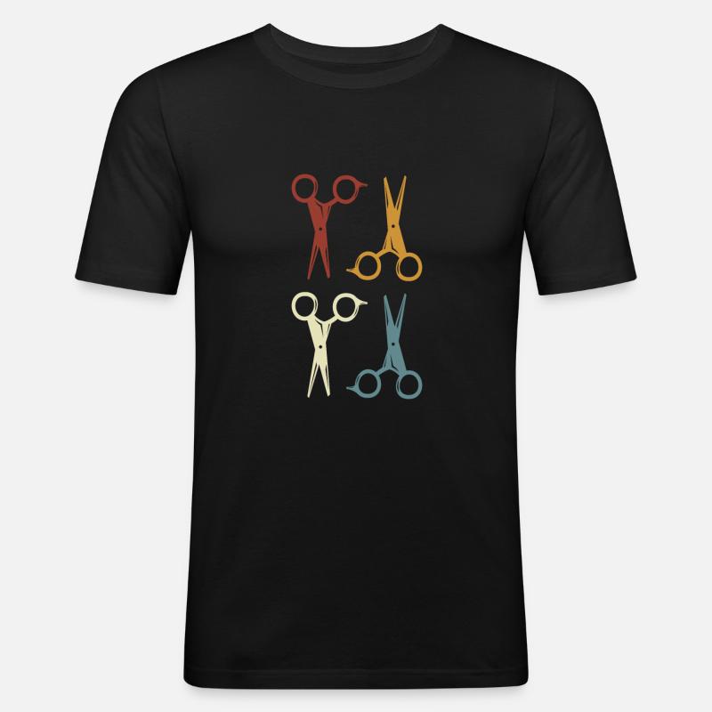 Coiffeur & coiffeuse, crésons de ciseaux - T-shirt près du corps Homme - noir