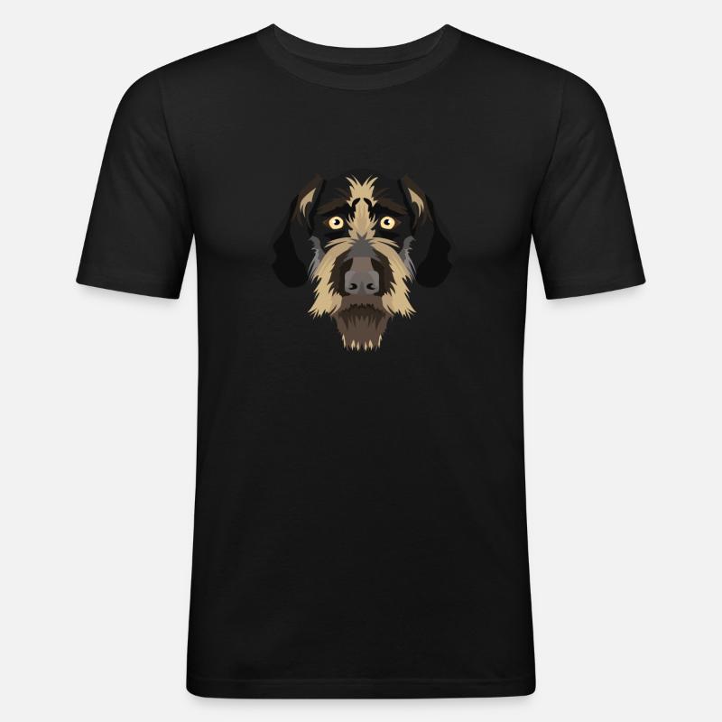 Lächelnder Deutsch Drahthaar - Männer Slim Fit T-Shirt - Schwarz