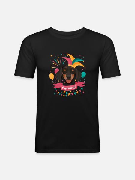 Dackel Karneval Fasching - Männer Slim Fit T-Shirt - Schwarz