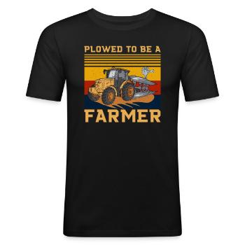Labouré pour être agriculteur - T-shirt près du corps Homme - noir - Devant - Nik (191cm)