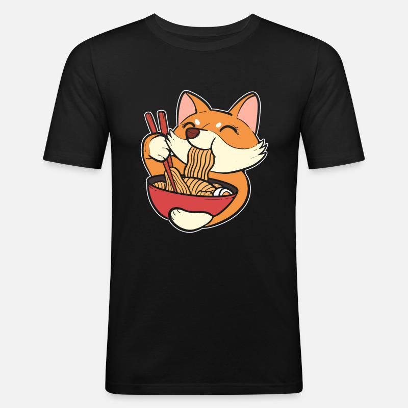 Corgi Ramen - Männer Slim Fit T-Shirt - Schwarz