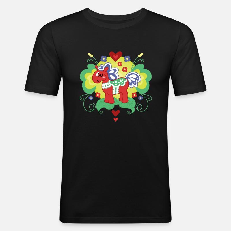 Rot Dalapferd - Männer Slim Fit T-Shirt - Schwarz