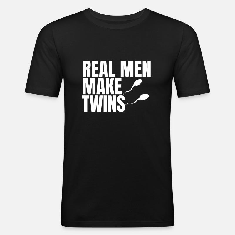Echte Männer machen Zwillinge - Männer Slim Fit T-Shirt - Schwarz