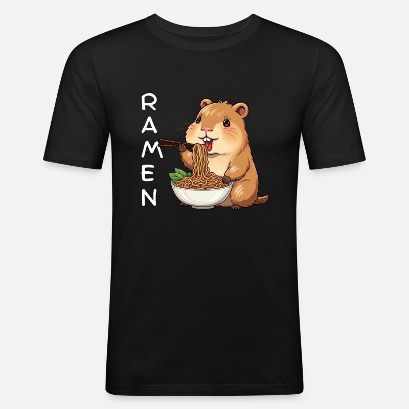 Ramen Capybara - Männer Slim Fit T-Shirt - Schwarz