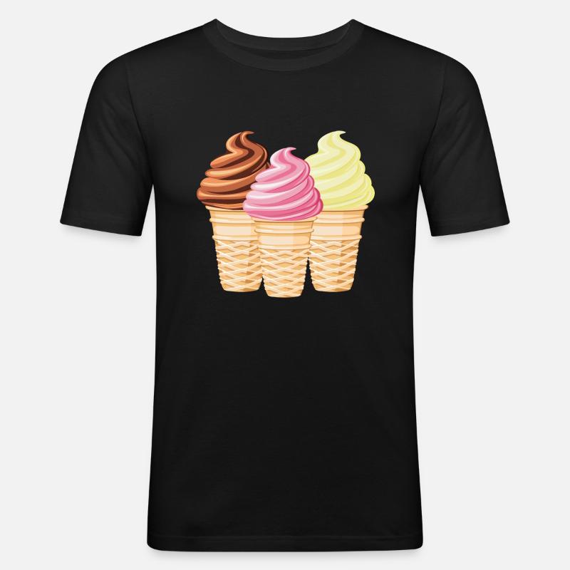 Softeis Vanille Schokolade Erdbeere - Männer Slim Fit T-Shirt - Schwarz