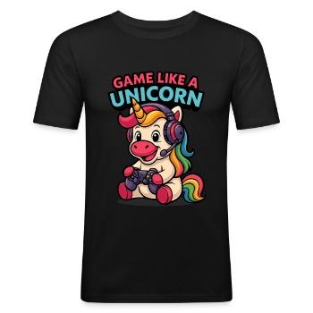 Licorne de jeu avec casque - T-shirt près du corps Homme - noir - Devant - Nik (191cm)