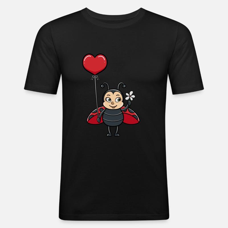 Marienkäfer mit Herz Luftballon - Männer Slim Fit T-Shirt - Schwarz