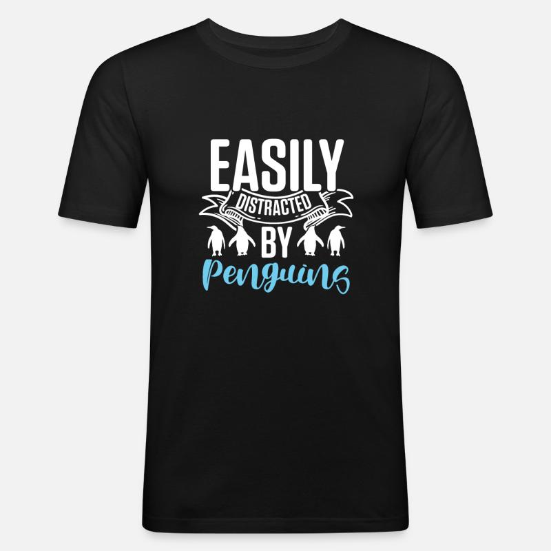Easily distracted by Penguins Kaiserpinguin - Männer Slim Fit T-Shirt - Schwarz
