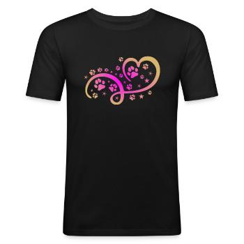 Herz mit Pfötchen und Sternen - Männer Slim Fit T-Shirt - Schwarz - Vorne - Nik (191cm)