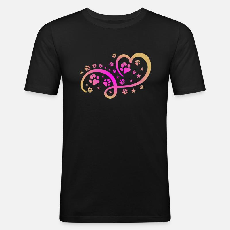 Herz mit Pfötchen und Sternen - Männer Slim Fit T-Shirt - Schwarz