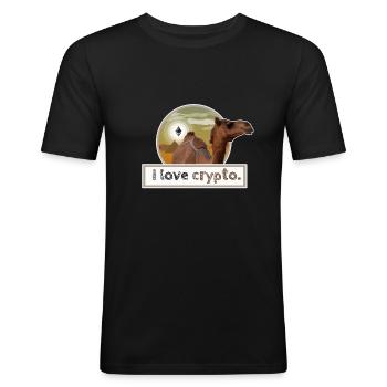 I LOVE CRYPTO Ethereum desert pyramid funny cool - Männer Slim Fit T-Shirt - Schwarz - Vorne - Nik (191cm)