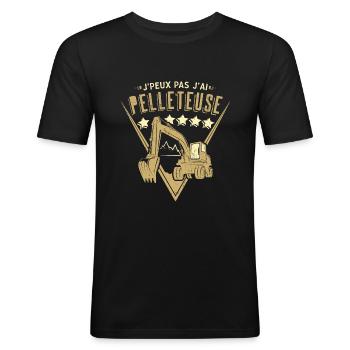 Pelleteuse Conducteur Engin Excavateur Excavatrice - T-shirt près du corps Homme - noir - Devant - Nik (191cm)