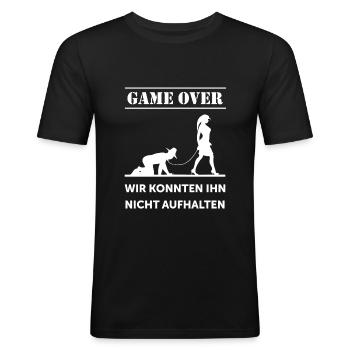 JGA - Game Over Wir konnten Ihn nicht aufhalten - Männer Slim Fit T-Shirt - Schwarz - Vorne - Nik (191cm)