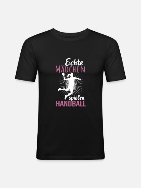 Echte Mädchen spielen Handball - Männer Slim Fit T-Shirt - Schwarz