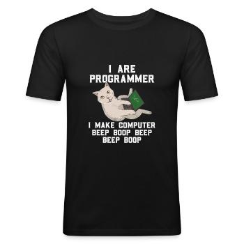 Programmierer Katze - Männer Slim Fit T-Shirt - Schwarz - Vorne - Nik (191cm)