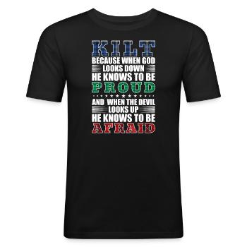Kilt écossais disant jupe écossaise Écosse - T-shirt près du corps Homme - noir - Devant - Nik (191cm)