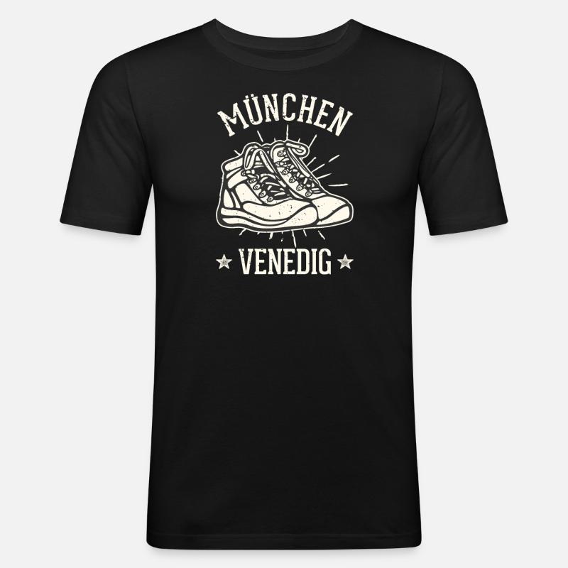 Alpenüberquerung München Venedig Fernwanderweg - Männer Slim Fit T-Shirt - Schwarz