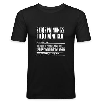 Zerspanungsmechaniker, Zerspanungstechniker, CNC - Männer Slim Fit T-Shirt - Schwarz - Vorne - Nik (191cm)