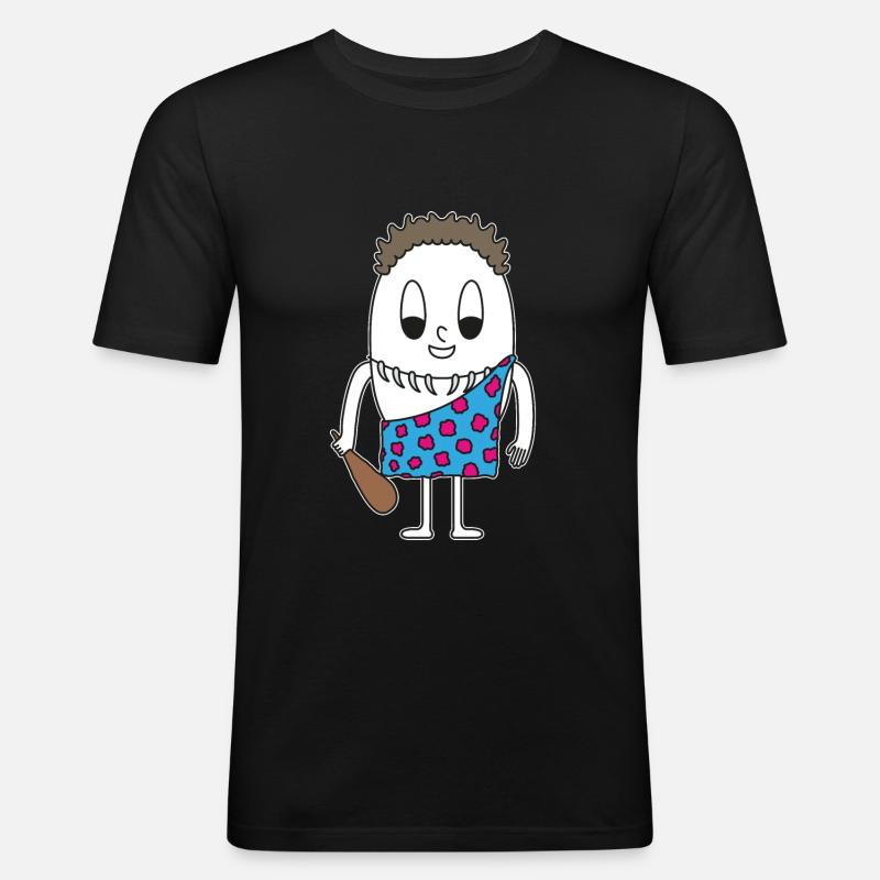 Steinzeitmann Ei - Männer Slim Fit T-Shirt - Schwarz
