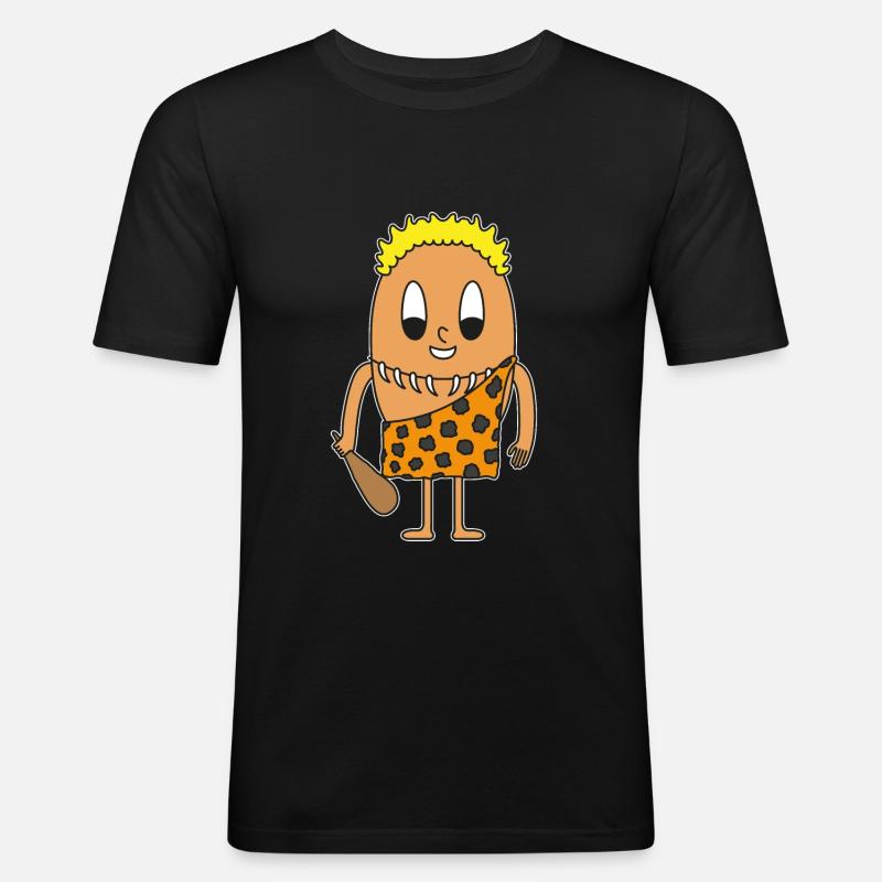Steinzeitmann Ei - Männer Slim Fit T-Shirt - Schwarz