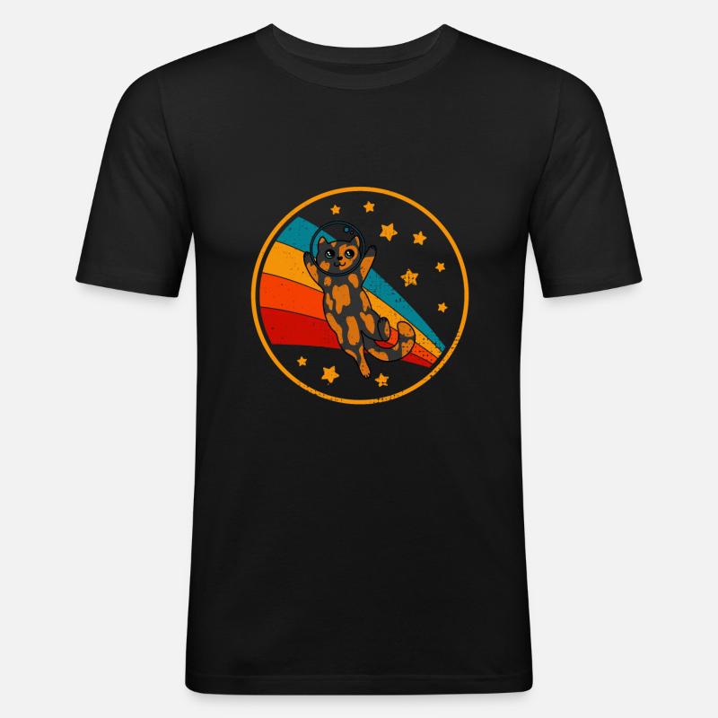Schildpatt-Katze Space katze - Männer Slim Fit T-Shirt - Schwarz