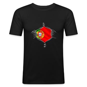 Portugal drapeau fier portugais - T-shirt près du corps Homme - noir - Devant - Nik (191cm)
