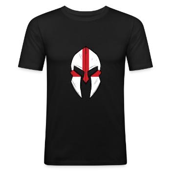 Drapeau de l’Angleterre dans le casque du guerrier spartiate - T-shirt près du corps Homme - noir - Devant - Nik (191cm)