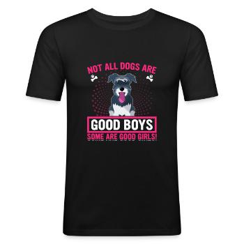 Schnauzers miniatures Certains sont de bonnes filles drôles - T-shirt près du corps Homme - noir - Devant - Nik (191cm)