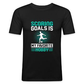 Buts Marquant Hobby Football préféré - T-shirt près du corps Homme - noir - Devant - Nik (191cm)