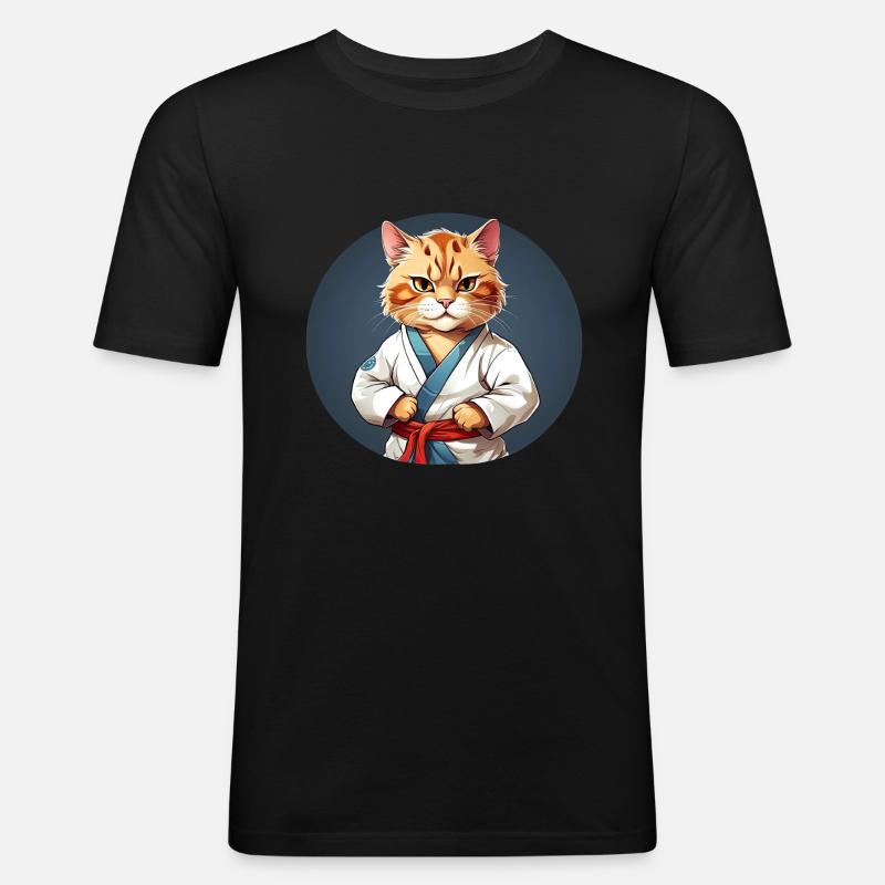 Karate Cat - Cat Design - Men's Slim Fit T-Shirt - black