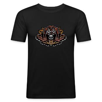 Old school tattoo style butterfly with skull rose - Männer Slim Fit T-Shirt - Schwarz - Vorne - Nik (191cm)