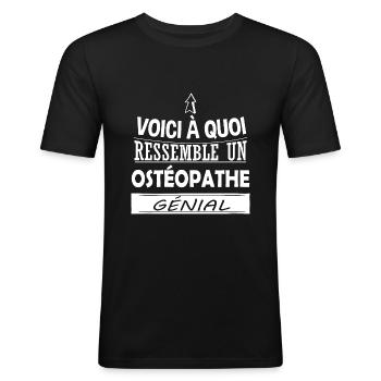 Ostéopathe - Ostéopathie - Cadeau - Ostéo - Humour - T-shirt près du corps Homme - noir - Devant - Nik (191cm)