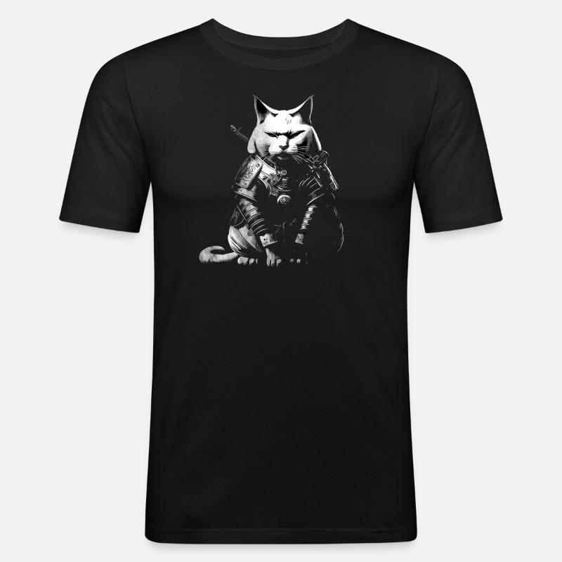 Cool Samurai Cat - Men's Slim Fit T-Shirt - black