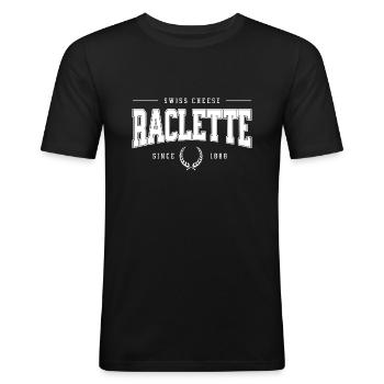 Raclette . Swiss Cheese - Männer Slim Fit T-Shirt - Schwarz - Vorne - Nik (191cm)