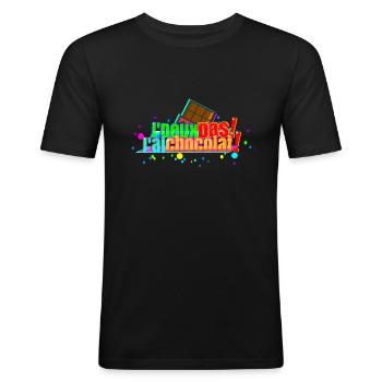 J'peux pas j'ai chocolat - T-shirt près du corps Homme - noir - Devant - Nik (191cm)