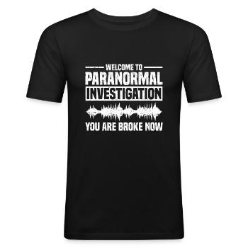 Geisterjagd | Geisterjäger Gruselig Geschenkideen - Männer Slim Fit T-Shirt - Schwarz - Vorne - Nik (191cm)
