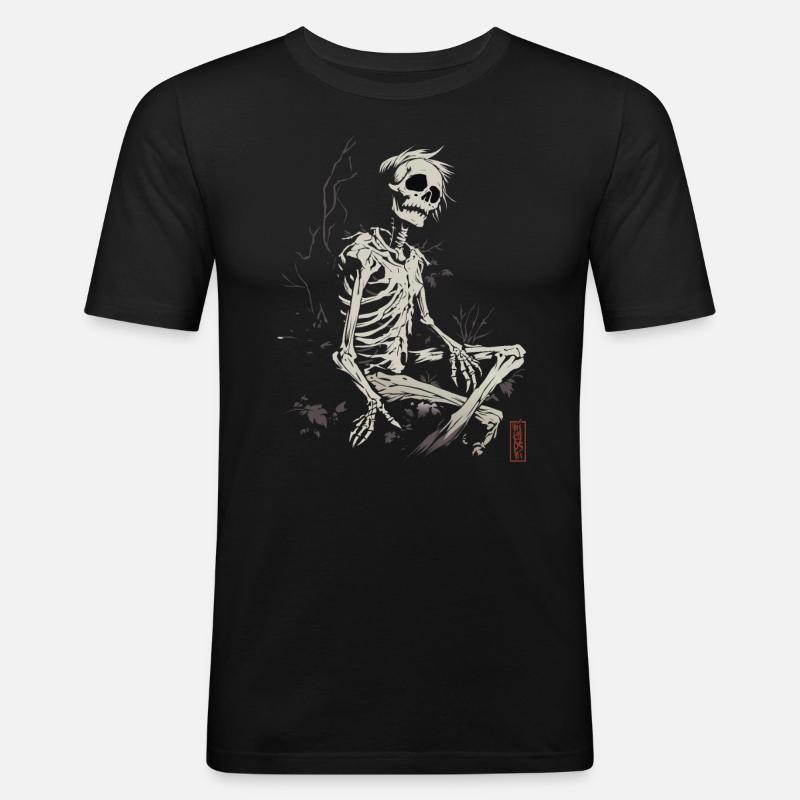 Sitting Skeleton - Männer Slim Fit T-Shirt - Schwarz