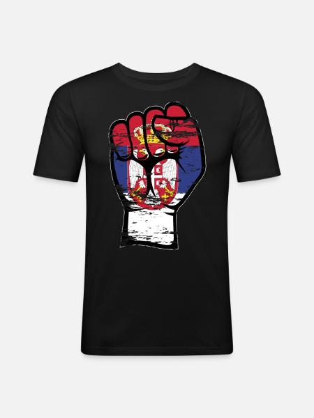 Serbien Flagge Faust used - Männer Slim Fit T-Shirt - Schwarz