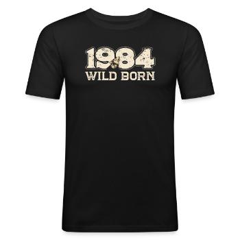 1984 BC Wild born - 1984 Cadeau d’anniversaire - T-shirt près du corps Homme - noir - Devant - Nik (191cm)