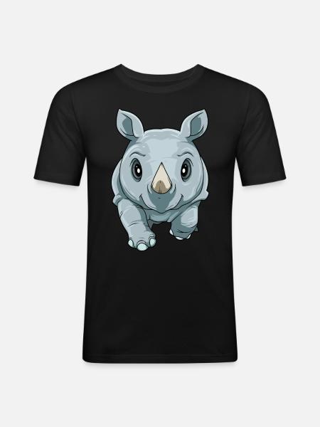 Nashornbaby - Männer Slim Fit T-Shirt - Schwarz